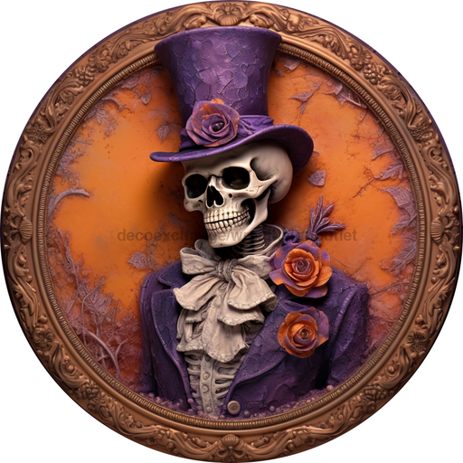 Halloween Sign 3D Skeleton Decoe-4605 Wreath 12 Metal Round