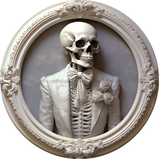 Halloween Sign 3D Skeleton Decoe-4606 For Wreath 10 Round Metal