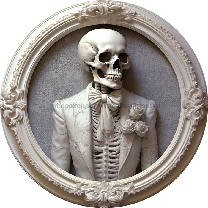 Halloween Sign 3D Skeleton Decoe-4606 For Wreath 10 Round Metal