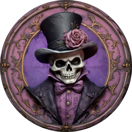 Halloween Sign 3D Skeleton Decoe-4608 Door Hanger 18 Wood Round