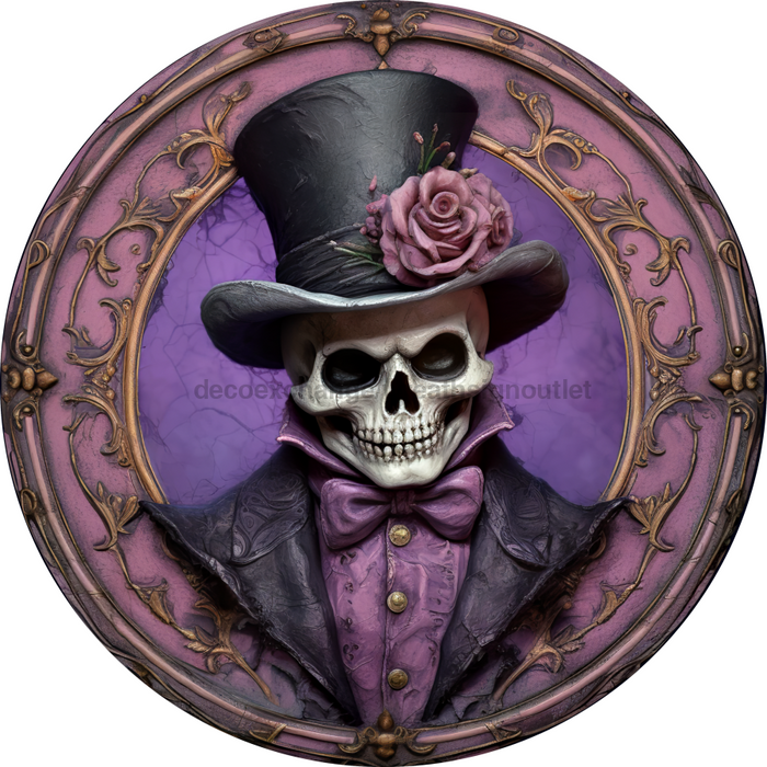 Halloween Sign 3D Skeleton Decoe-4608 Wreath 12 Metal Round