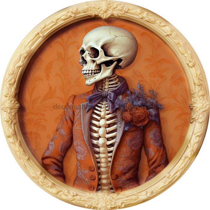 Halloween Sign 3D Skeleton Decoe-4609 Wreath 12 Metal Round