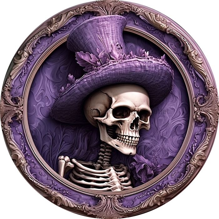 Halloween Sign 3D Skeleton Decoe-4610 For Wreath 10 Round Metal