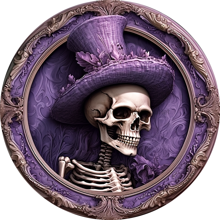 Halloween Sign 3D Skeleton Decoe-4610 For Wreath 10 Round Metal