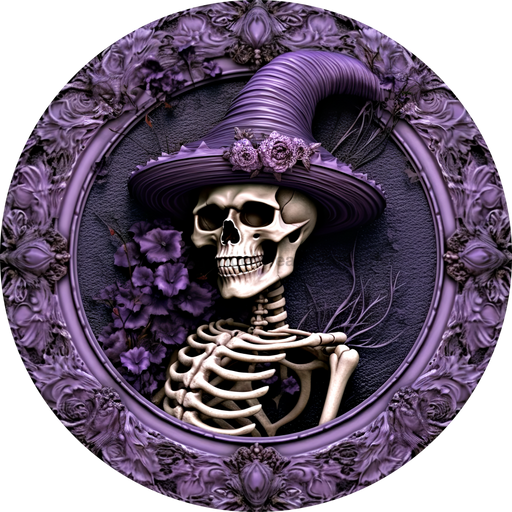 Halloween Sign 3D Skeleton Decoe-4615 For Wreath 10 Round Metal