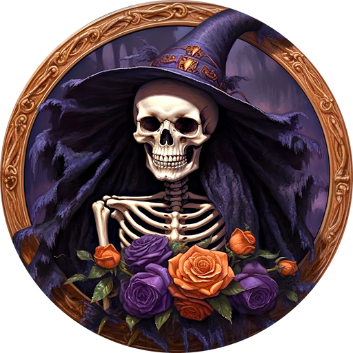 Halloween Sign 3D Skeleton Decoe-4616 Wreath 12 Metal Round