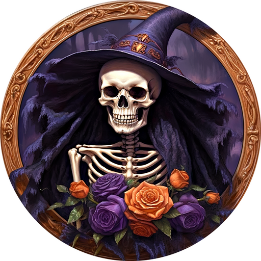 Halloween Sign 3D Skeleton Decoe-4616 Wreath 8 Metal Round