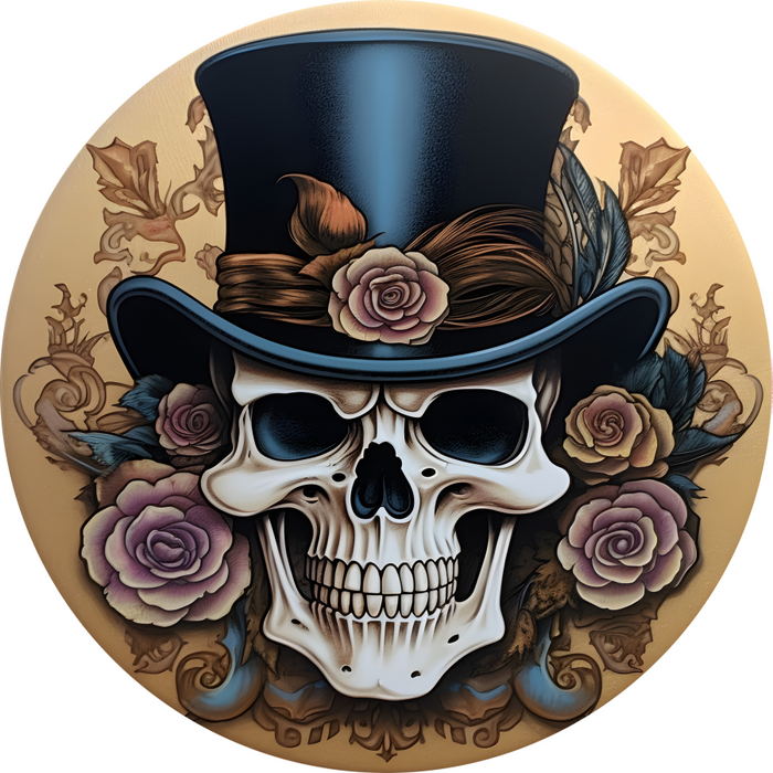 Halloween Sign, 3D Skeleton Sign, DECOE-4636, Sign For Wreath, 10" Round Metal Sign - DecoExchange®