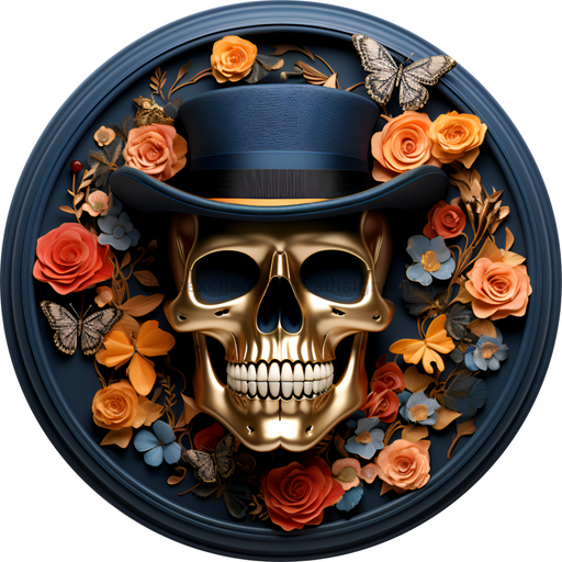 Halloween Sign, 3D Skeleton Sign, DECOE-4646, Sign For Wreath, 10" Round Metal Sign - DecoExchange®