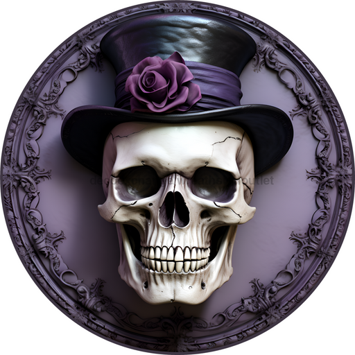 Halloween Sign, 3D Skeleton Sign, DECOE-4648, Sign For Wreath, 10" Round Metal Sign - DecoExchange®