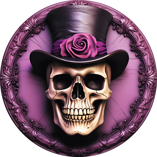 Halloween Sign, 3D Skeleton Sign, DECOE-4651, Sign For Wreath, 10" Round Metal Sign - DecoExchange®