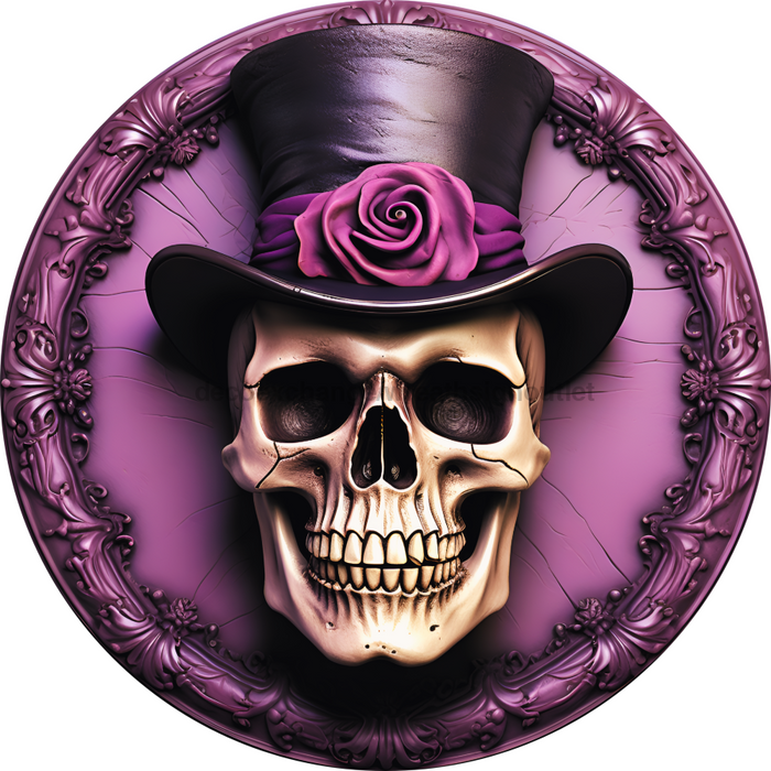 Halloween Sign, 3D Skeleton Sign, DECOE-4651, Sign For Wreath, 10" Round Metal Sign - DecoExchange®