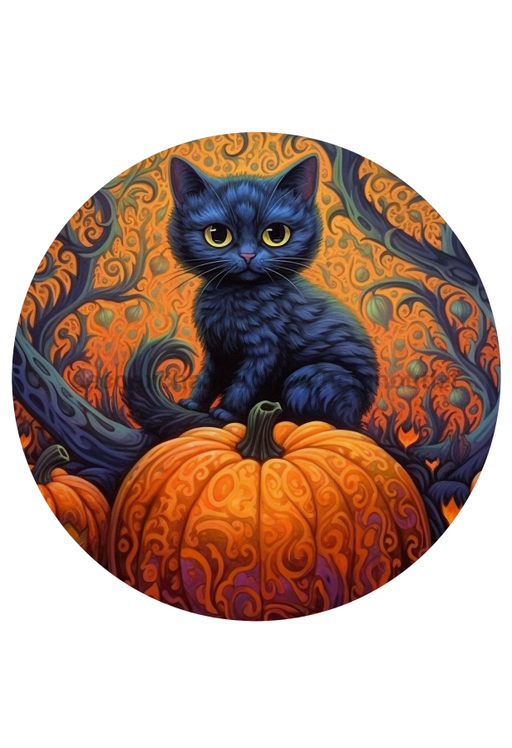 Halloween Sign Cat Decoe-4617 For Wreath 10 Round Metal