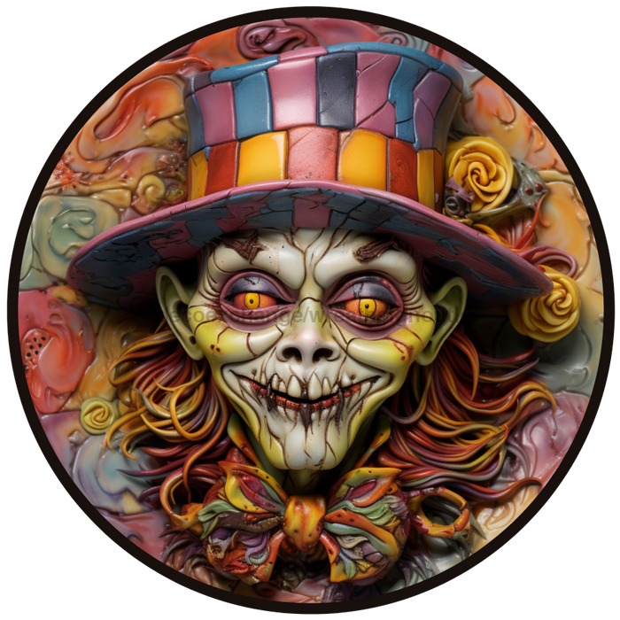 Halloween Sign, Creepy Clown Sign, 3D Halloween, DCO-00483, Sign For Wreath, 10" Round Metal Sign - DecoExchange®