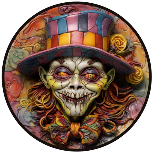 Halloween Sign, Creepy Clown Sign, 3D Halloween, DCO-00483, Sign For Wreath, 10" Round Metal Sign - DecoExchange®