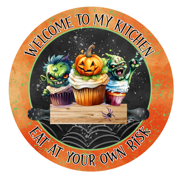 Halloween Sign Cute Decoe-4598 Wreath 12 Metal Round