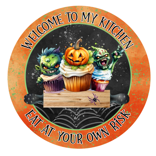 Halloween Sign Cute Decoe-4598 Wreath 8 Metal Round