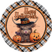 Halloween Sign Highland Cow Cute Decoe-4613 Door Hanger 18 Wood Round