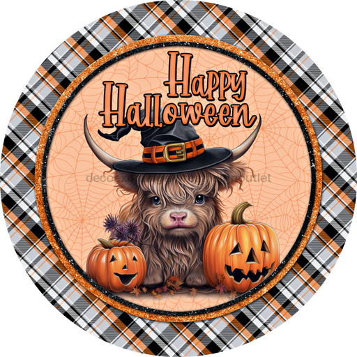 Halloween Sign Highland Cow Cute Decoe-4613 Wreath 12 Metal Round