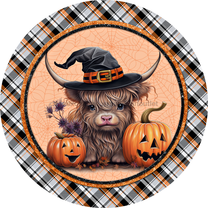 Halloween Sign Highland Cow Cute Decoe-4614 For Wreath 10 Round Metal