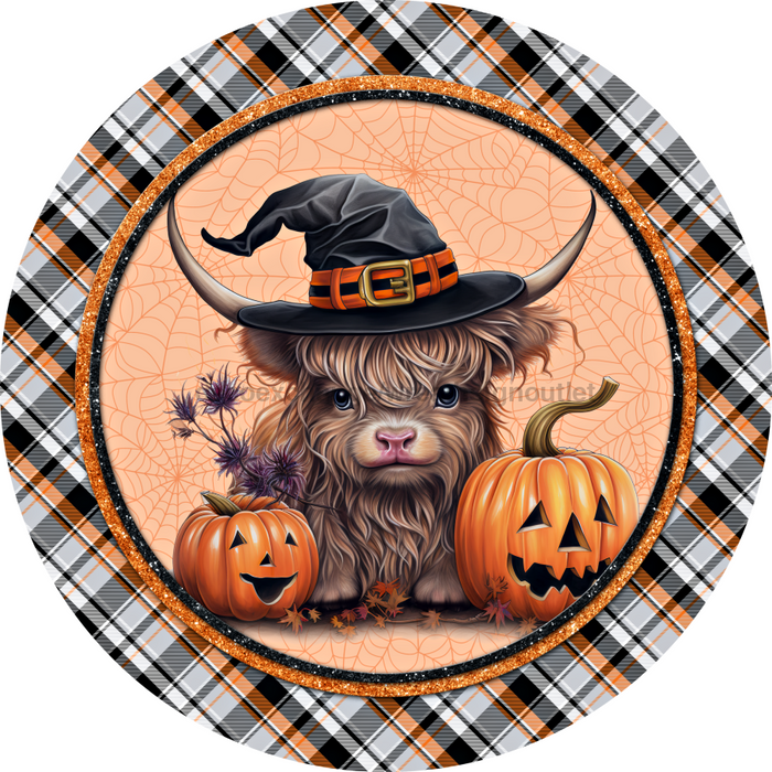 Halloween Sign Highland Cow Cute Decoe-4614 For Wreath 10 Round Metal