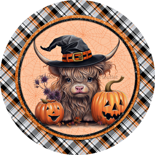 Halloween Sign Highland Cow Cute Decoe-4614 Wreath 8 Metal Round