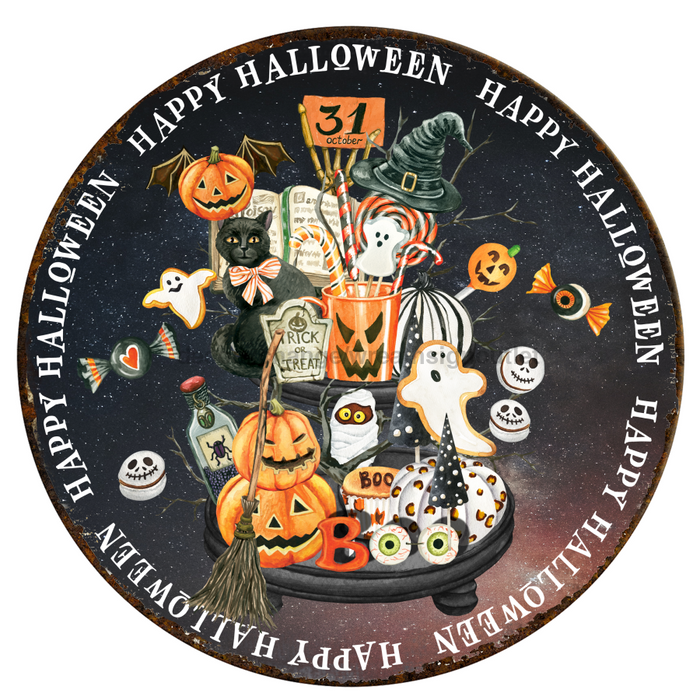 Halloween Sign Rustic Decoe-4594 For Wreath 10 Round Metal