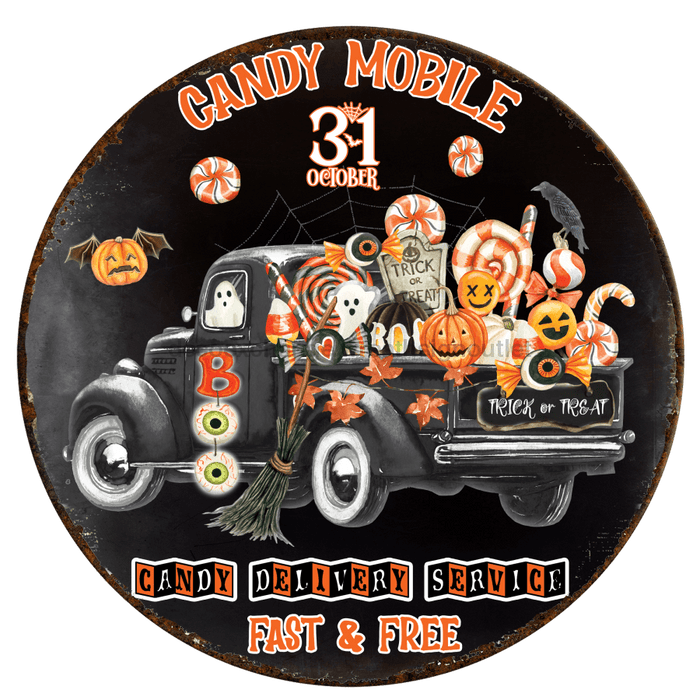 Halloween Sign Rustic Decoe-4595 For Wreath 10 Round Metal