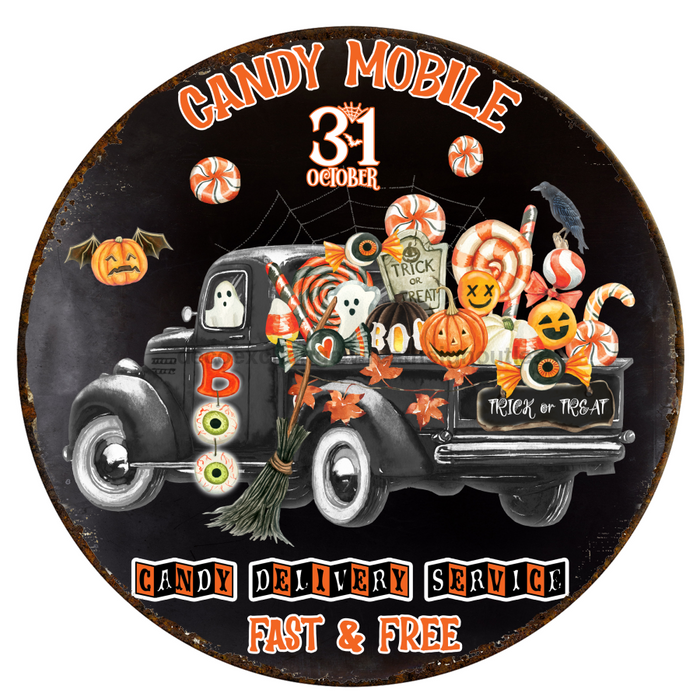 Halloween Sign Rustic Decoe-4595 Wreath 12 Metal Round
