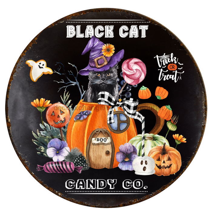 Halloween Sign Rustic Decoe-4596 Wreath 12 Metal Round