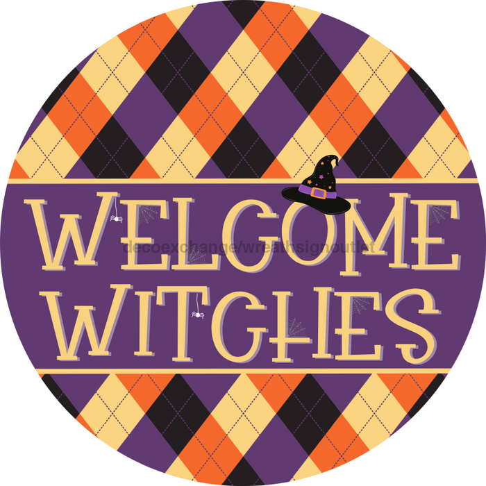 Halloween Sign, Welcome Sign, DCO-00556, Sign For Wreath, 10" Round Metal Sign - DecoExchange®