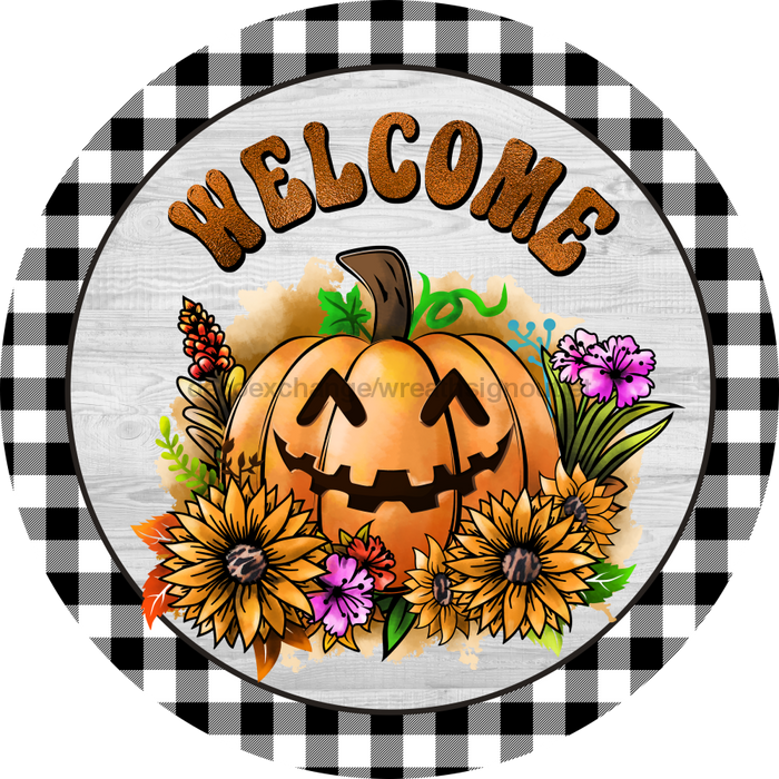 Halloween Sign, Halloween Welcome Sign, DECOE-4643, Sign For Wreath, 10" Round Metal Sign - DecoExchange®