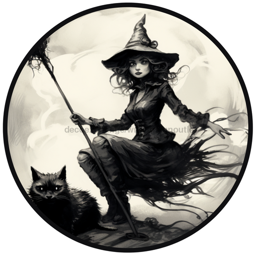 Halloween Sign, Witch Sign, DCO-00523, Sign For Wreath, 10" Round Metal Sign - DecoExchange®
