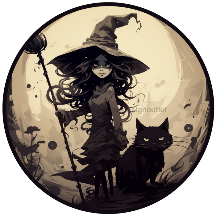 Halloween Sign, Witch Sign, DCO-00524, Sign For Wreath, 10" Round Metal Sign - DecoExchange®