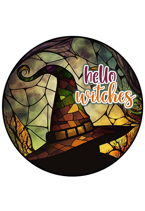 Halloween Sign Witch Decoe-4574 Wreath 8 Metal Round