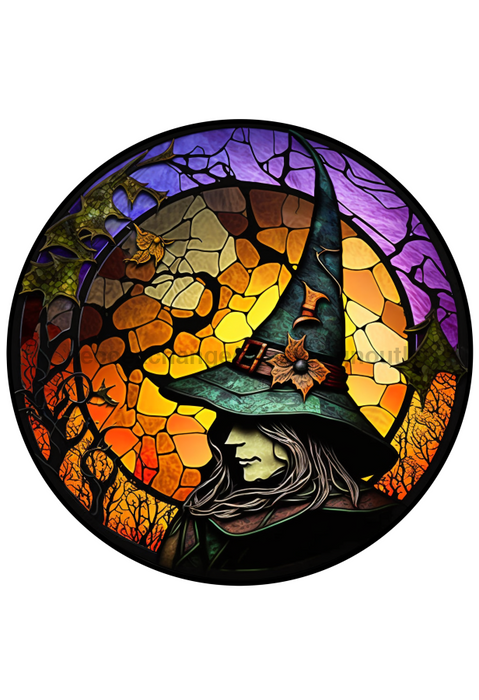 Halloween Sign Witch Decoe-4576 Wreath 8 Metal Round