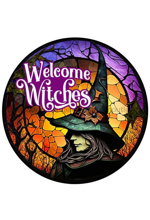 Halloween Sign Witch Decoe-4577 Wreath 12 Metal Round