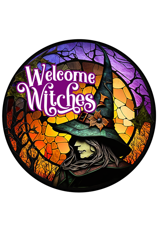 Halloween Sign Witch Decoe-4577 Wreath 12 Metal Round