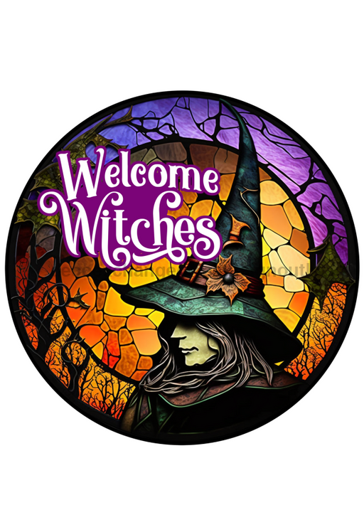 Halloween Sign Witch Decoe-4577 Wreath 8 Metal Round
