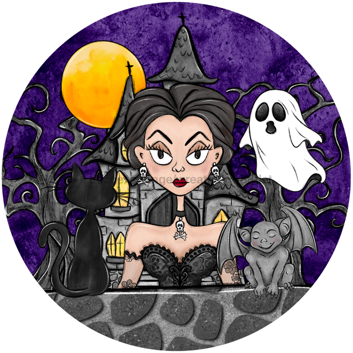 Halloween Sign Witch Decoe-4665 For Wreath 10 Round Metal