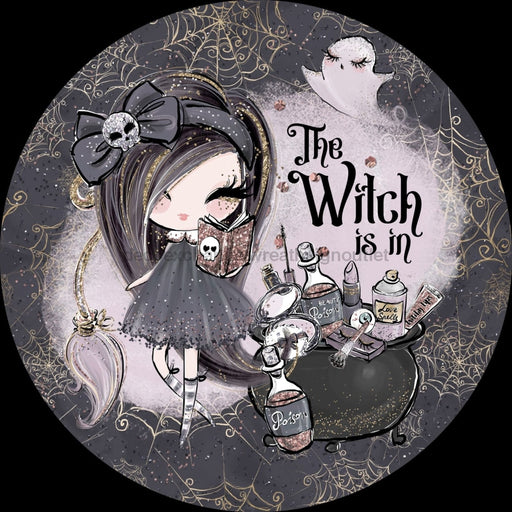 Halloween Sign Witch Is In Decoe-4667 For Wreath 10 Round Metal