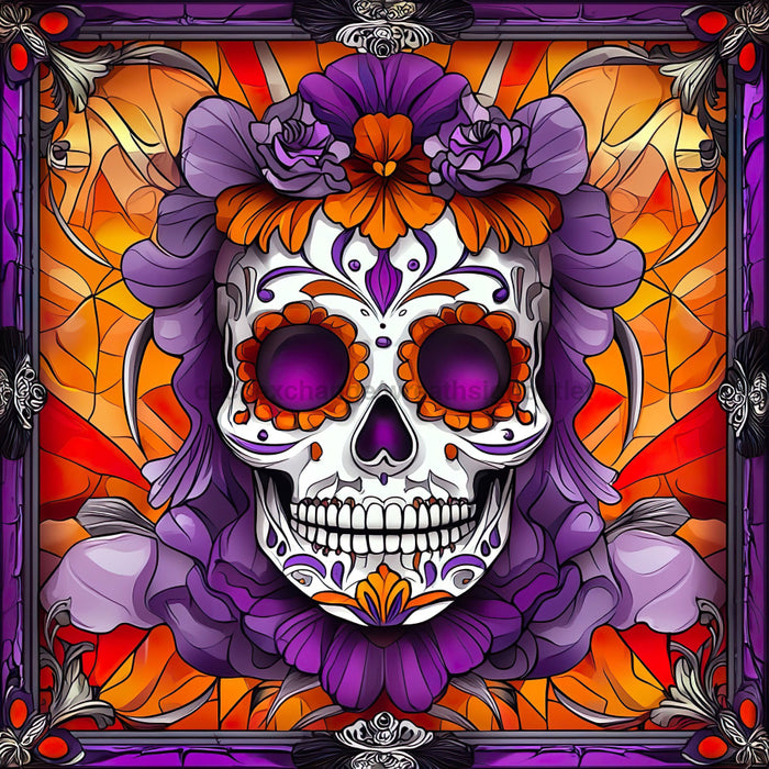 Halloween Skull Sign, DCO-102390, Sign For Wreath, 10x10in Metal Sign