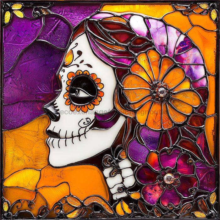 Halloween Skull Sign, DCO-102393, Sign For Wreath, 10x10in Metal Sign