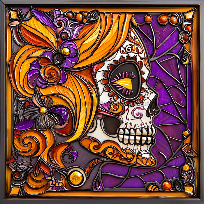 Halloween Skull Sign, DCO-102401, Sign For Wreath, 10x10in Metal Sign
