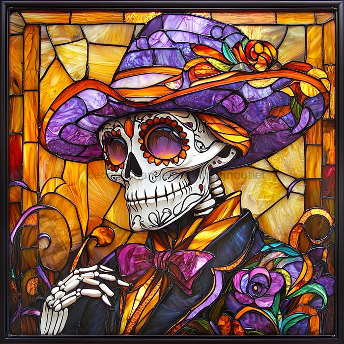 Halloween Skull Sign, DCO-102404, Sign For Wreath, 10x10in Metal Sign