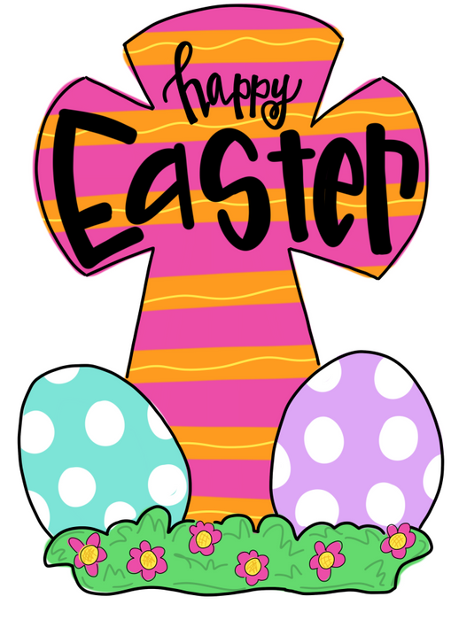 Happy Easter Door Hanger Cross Wood Sign Decoe-W-542 22