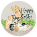 Happy Easter Sign, Black and White Easter, DECOE-4045, 10" Metal Round