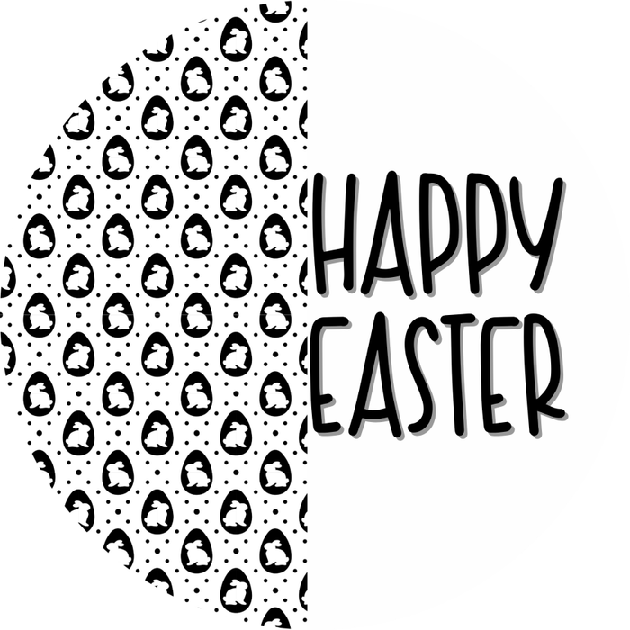 Happy Easter Sign, Black and White Easter, VINYL-DECOE-4029, 10" Vinyl Decal Round