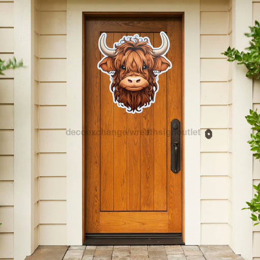 Highland Cow Door Hanger Cut Bow Holes Wood Sign Decoe-W-903458 22 No