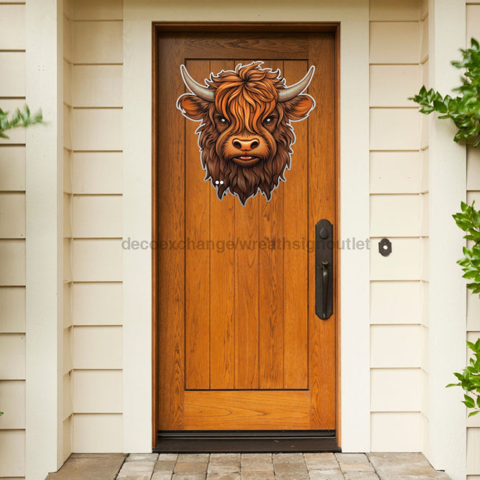 Highland Cow Door Hanger Cut Bow Holes Wood Sign Decoe-W-903459 22 No